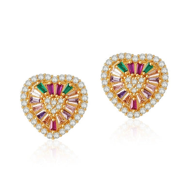 1 Pair Simple Style Shiny Heart Shape Inlay Copper Zircon 18K Gold Plated Ear Studs