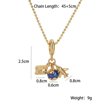 Copper 18K Gold Plated Enamel Geometric Airplane Pendant Necklace