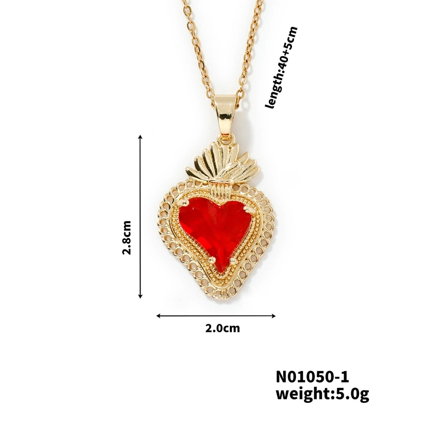 304 Stainless Steel Copper K Gold Plated Three-dimensional Inlay Heart Shape Strawberry Glass Pendant Necklace