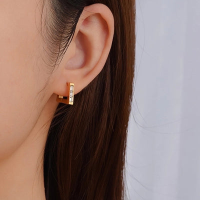 1 Pair Classic Style Geometric Plating Inlay 304 Stainless Steel Zircon 18K Gold Plated Earrings