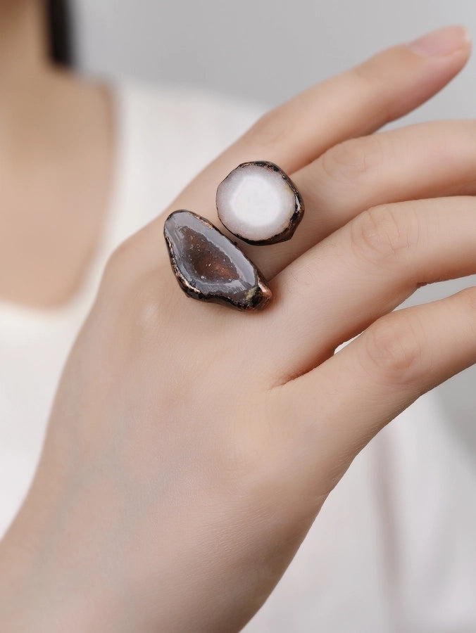 Gem Stone Copper Asymmetrical Inlay Geometric Gem Argyle Natural Stone Gem Crystal Open Rings