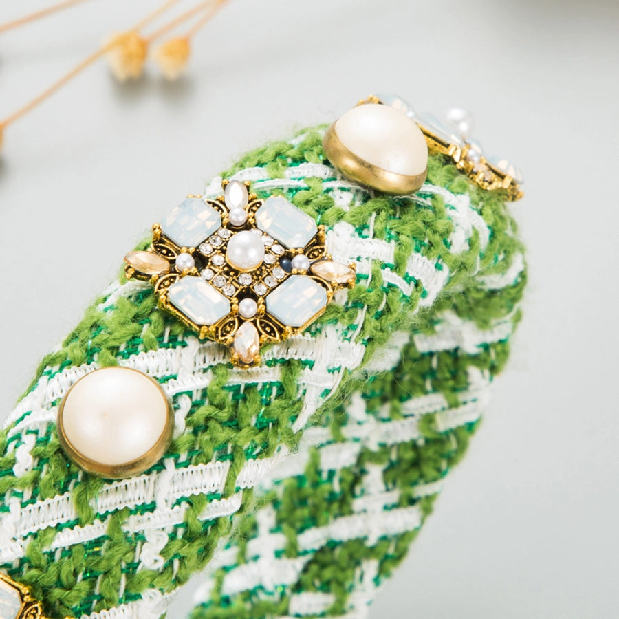 sweet round cloth plating inlay rhinestones pearl hair band