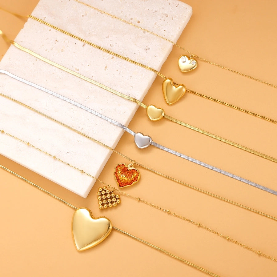 Jewelry Simple Style Heart Shape 304 Stainless Steel Zircon 18K Gold Plated Pendant Necklace