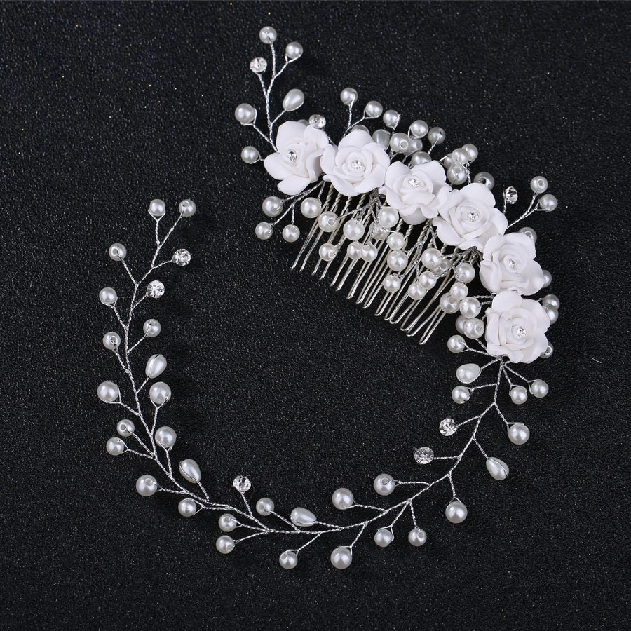 fashion bridal handmade pearl flower soft  flower hair comb