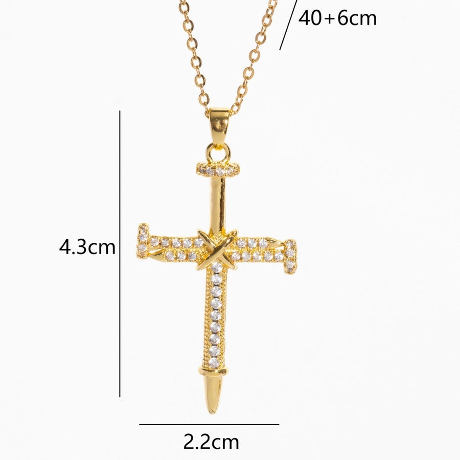 Copper Plating Cross Zircon Pendant Necklace