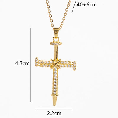 Copper Plating Cross Zircon Pendant Necklace