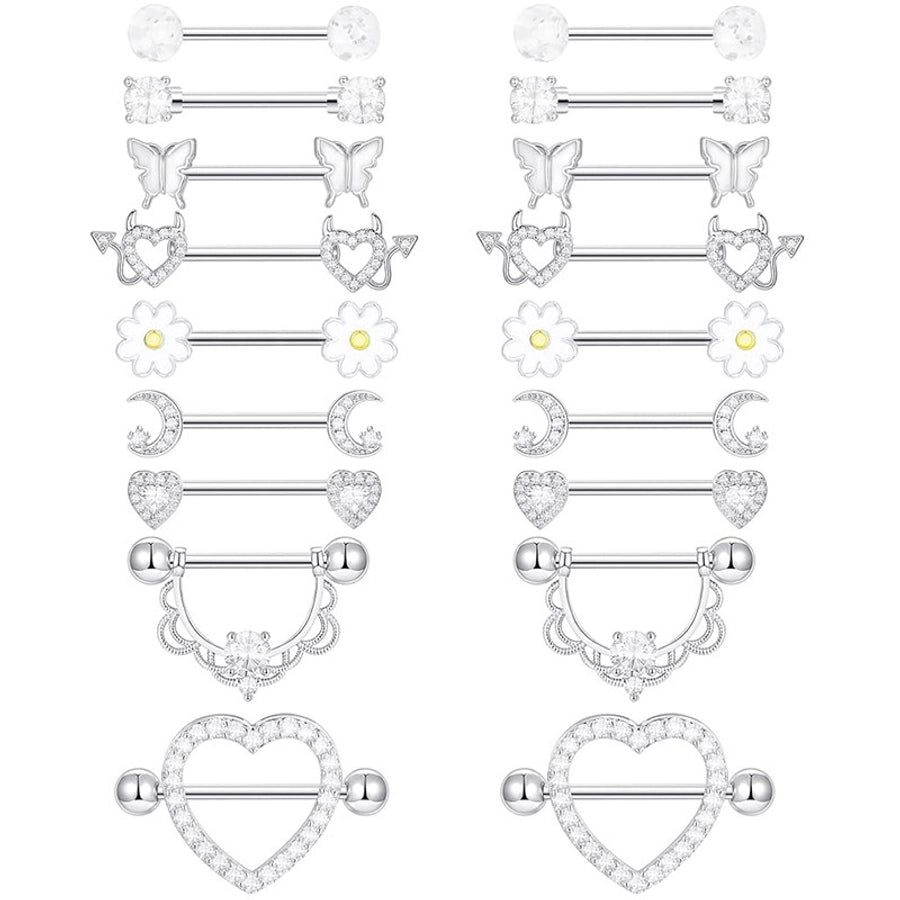 1 Pair Nipple Rings & Studs Hip-Hop Shiny Heart Shape Flower Butterfly 316L Stainless Steel  Copper Inlay Zircon Nipple Rings & Studs
