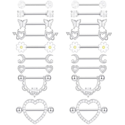 1 Pair Nipple Rings & Studs Hip-Hop Shiny Heart Shape Flower Butterfly 316L Stainless Steel  Copper Inlay Zircon Nipple Rings & Studs