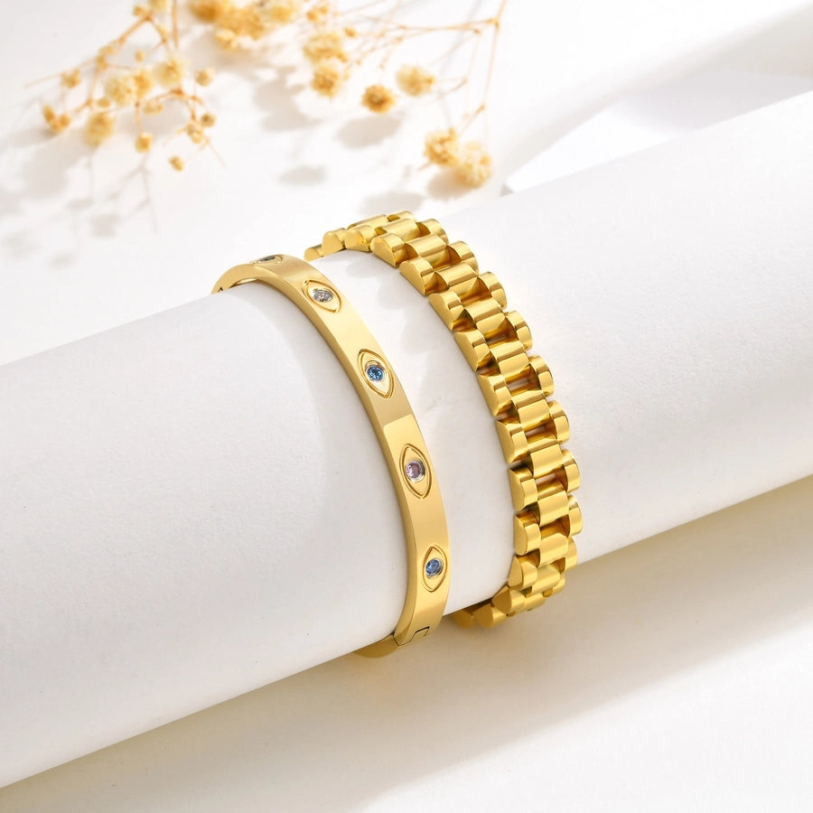 IG Style French Style Classic Style Devil's Eye 304 Stainless Steel 18K Gold Plated Zircon Bracelets Bangle In Bulk