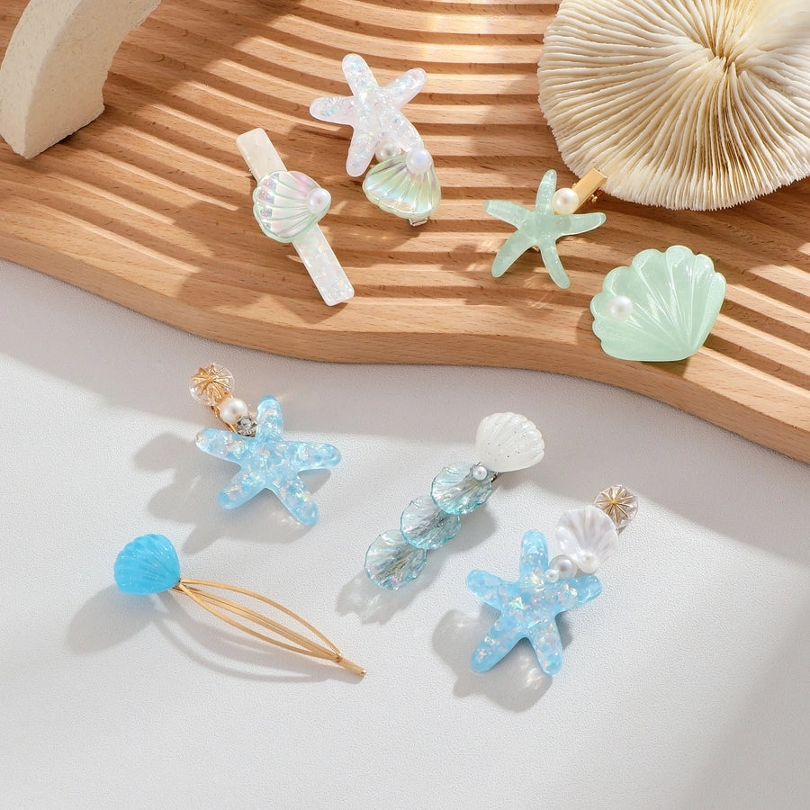 Women's Beach Sweet Starfish Shell Alloy Resin Inlay Pearl Hair Clip