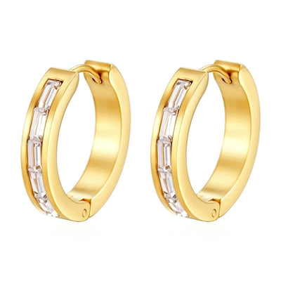 1 Pair Simple Style Geometric Inlay 304 Stainless Steel Zircon Earrings