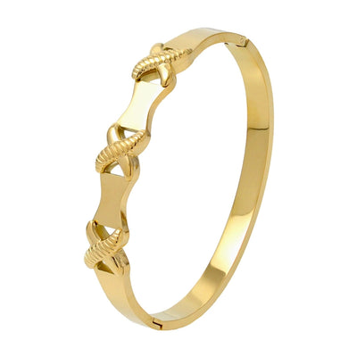 Elegant Nordic Style Vacation cross Row Brick Hollow Out Titanium Steel Gold Plated Zircon Bangle In Bulk