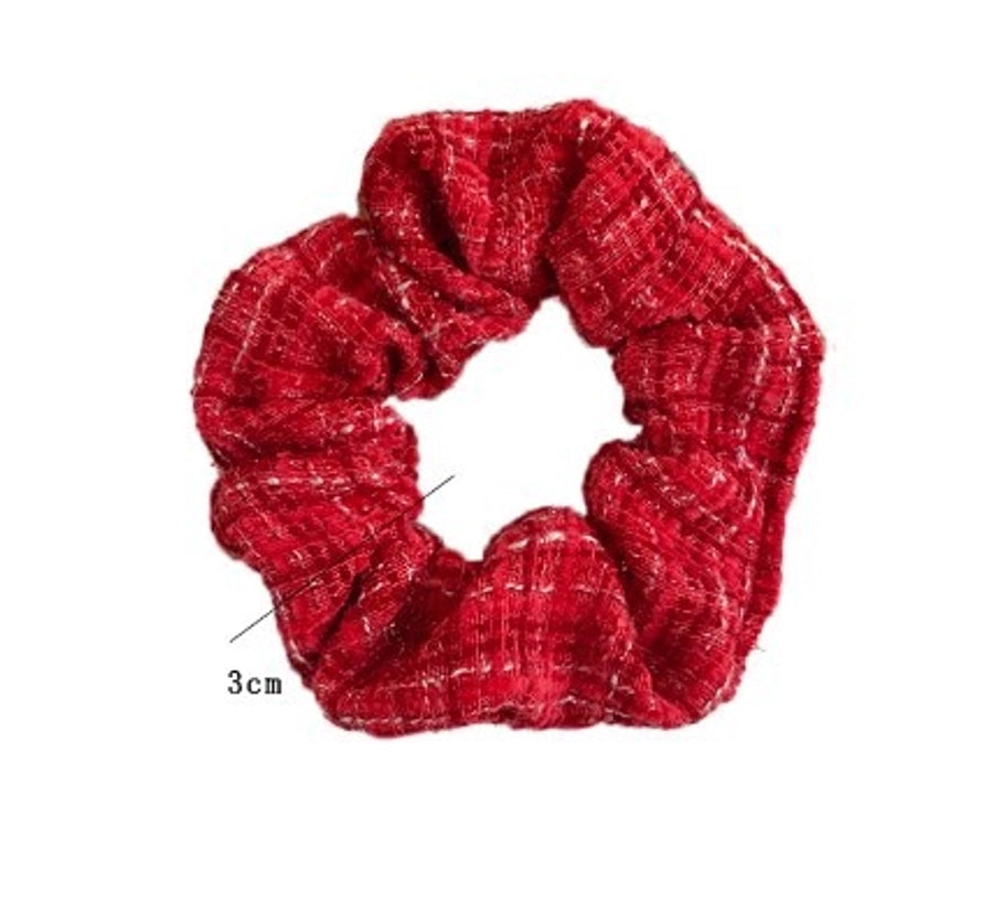 Women's Casual Plaid Solid Color Cloth Fabric Flannel Hair Tie