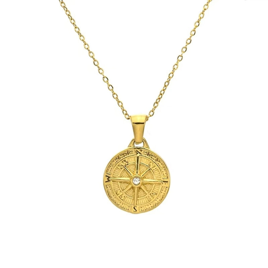 Jewelry Simple Style Round 304 Stainless Steel Rhinestones 18K Gold Plated Plating Inlay Pendant Necklace