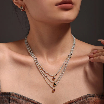 Elegant Vacation Water Droplets 304 Stainless Steel natural stone Zircon Beaded Chain Pendant Necklace In Bulk