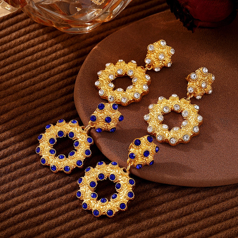 Jewelry Elegant Circle 304 Stainless Steel Rhinestones Glass Stone 18K Gold Plated Plating Inlay Earrings Necklace