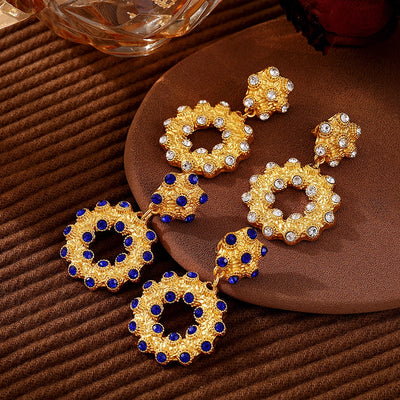 Jewelry Elegant Circle 304 Stainless Steel Rhinestones Glass Stone 18K Gold Plated Plating Inlay Earrings Necklace