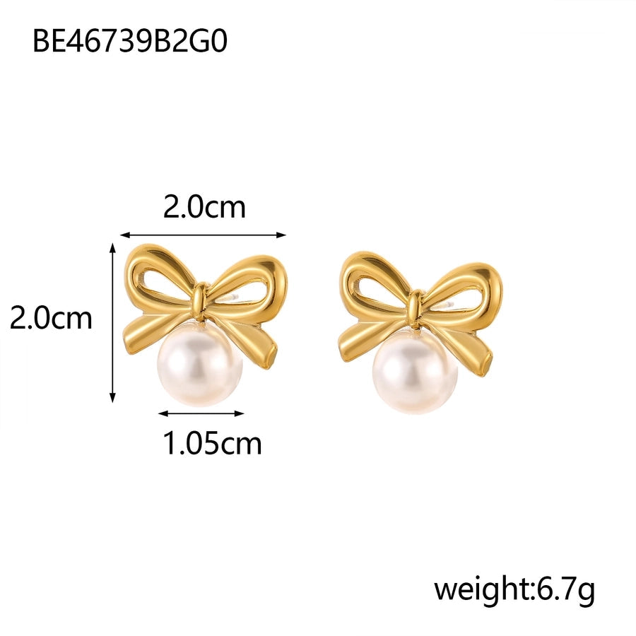 1 Pair Simple Style Bow Knot 304 Stainless Steel 18K Gold Plated Earrings