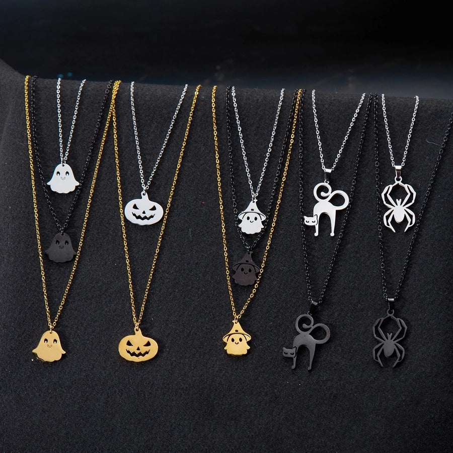 Jewelry Funny Pumpkin ghost Spider 201 Stainless Steel Asymmetrical Hollow Out Pendant Necklace