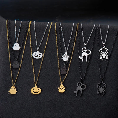 Jewelry Funny Pumpkin ghost Spider 201 Stainless Steel Asymmetrical Hollow Out Pendant Necklace