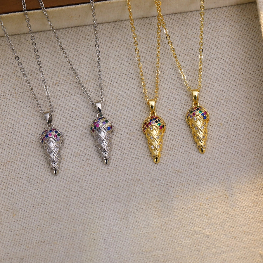 Jewelry Sweet Cone Copper Zircon 18K Gold Plated White Gold Plated Pendant Necklace