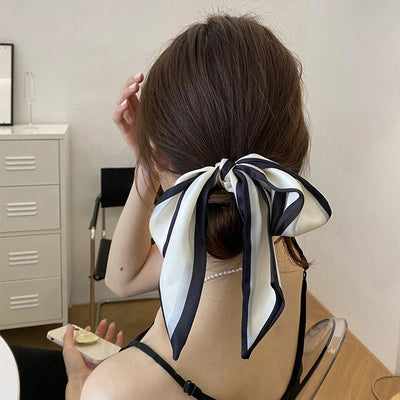 imported hair accessories simple sweet black and white bow hair band hair tie silk scarf headband temperament ribbon hair ring