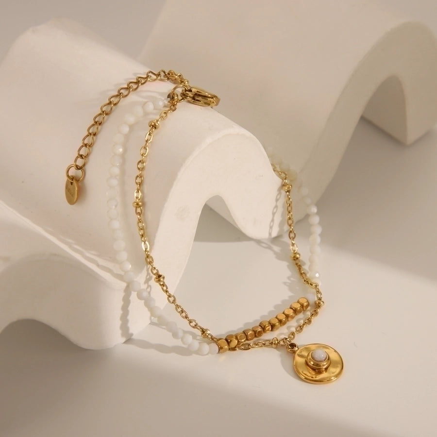 Bohemian Simple Style Commute Geometric 304 Stainless Steel 18K Gold Plated Natural Stone Zircon Bracelets In Bulk