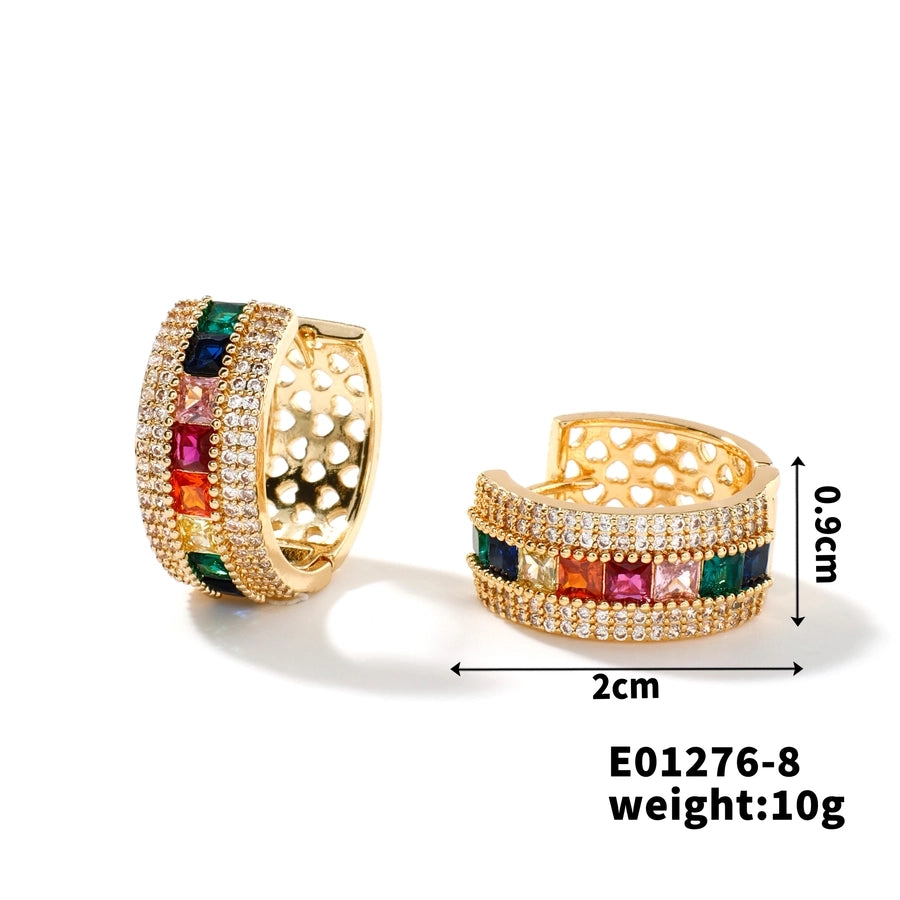 1 Pair Simple Style Cool Style Shiny Geometric Inlay Copper Zircon K Gold Plated Rhodium Plated Earrings