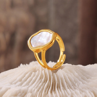 Jewelry Elegant Baroque Style Irregular Titanium Steel Shell 18K Gold Plated Inlay Open Rings