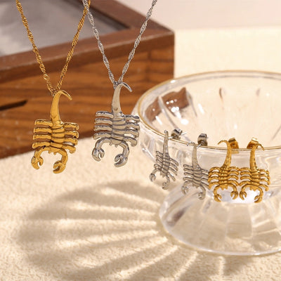 Jewelry Hip-Hop Simple Style Scorpion 304 Stainless Steel Titanium Steel 18K Gold Plated Earrings Necklace