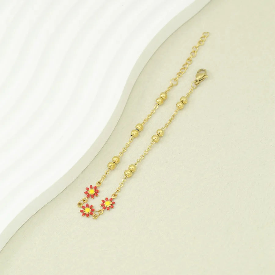 Cute Sweet Daisy 304 Stainless Steel 18K Gold Plated O-shaped chain Bracelets In Bulk