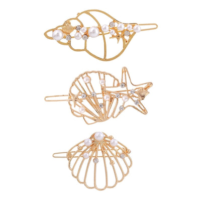 simple style starfish conch shell imitation pearl alloy plating inlay rhinestones hair clip