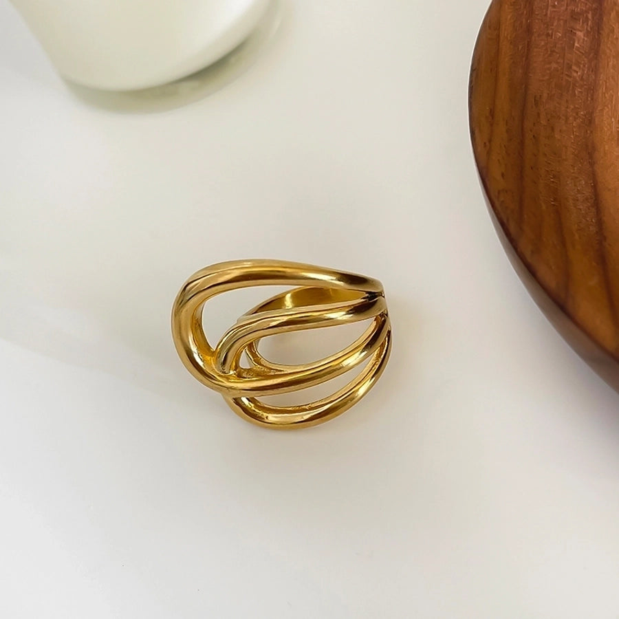Jewelry Retro French Style IG Style Geometric 316L Stainless Steel  18K Gold Plated Irregular Open Rings
