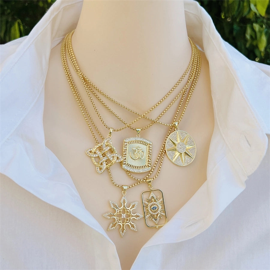 Copper 18K Gold Plated Inlay Geometric Zircon Pendant Necklace