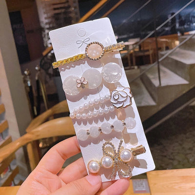 sweet plaid flower alloy pearl rhinestones hair clip 1 set