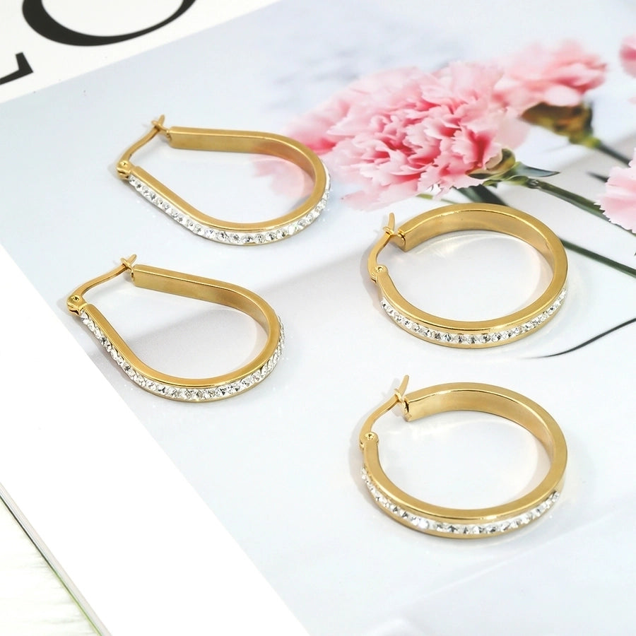 1 Pair Elegant Geometric Plating 304 Stainless Steel Rhinestones 18K Gold Plated Earrings