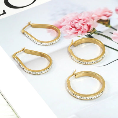 1 Pair Elegant Geometric Plating 304 Stainless Steel Rhinestones 18K Gold Plated Earrings