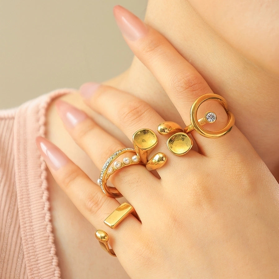Jewelry Modern Style Classic Style Commute Geometric 304 Stainless Steel Pearl Zircon 14K Gold Plated Inlay Rings
