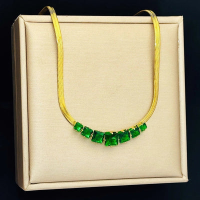 Jewelry Elegant Shiny Square 304 Stainless Steel Zircon Gold Plated Inlay Necklace