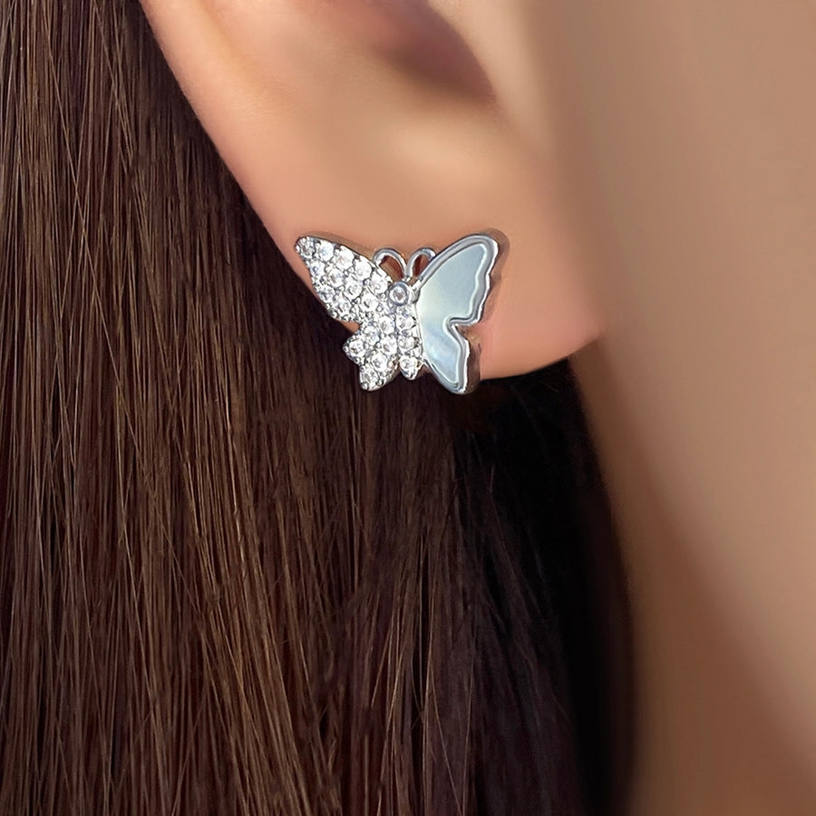 1 Pair Fairy Style Elegant Novelty Butterfly Inlay Copper Shell Zircon Ear Studs
