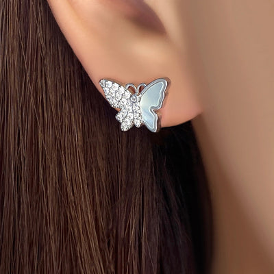 1 Pair Fairy Style Elegant Novelty Butterfly Inlay Copper Shell Zircon Ear Studs