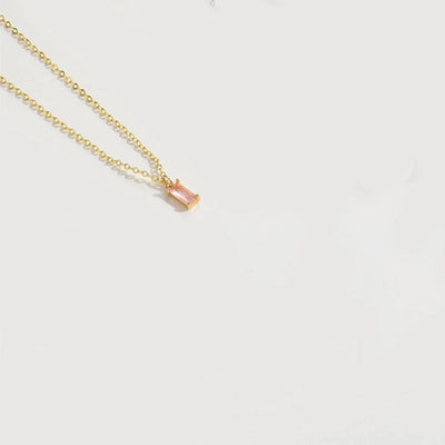 Copper 14K Gold Plated Inlay Rectangle Zircon Pendant Necklace