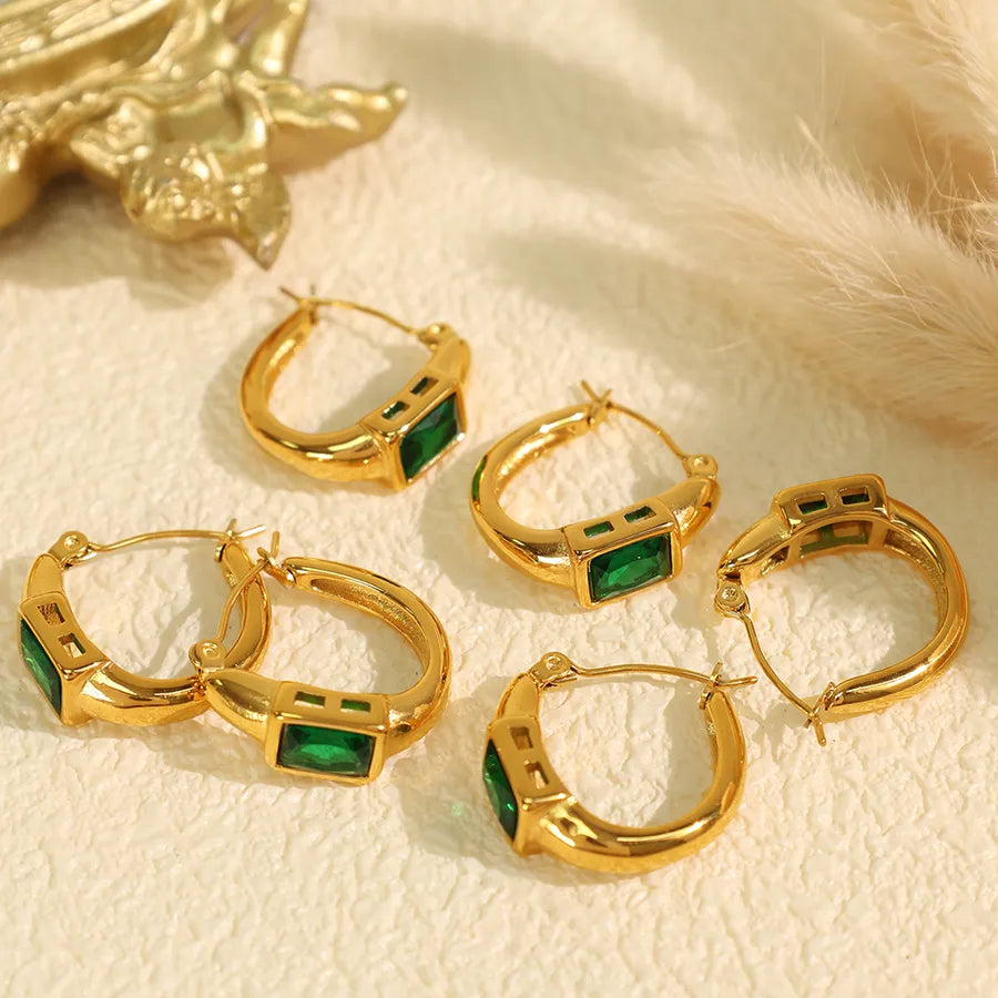 1 Pair IG Style Elegant Geometric Polishing Plating Inlay 304 Stainless Steel Zircon 18K Gold Plated Earrings