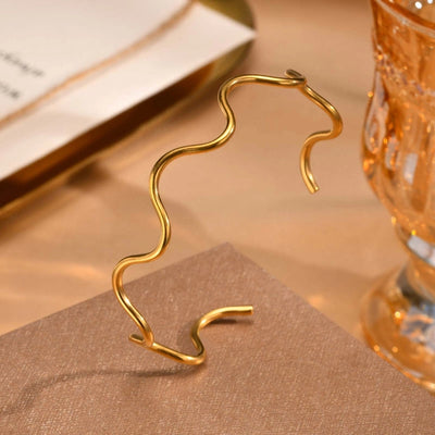 Vintage Style Simple Style Waves 201 Stainless Steel Bangle In Bulk