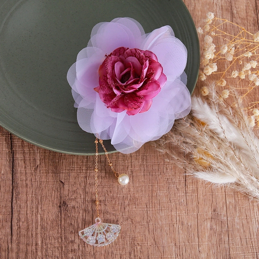 Women's Sweet Simple Style Classic Style Rose Organza Acetic acid sheets Hair Claws