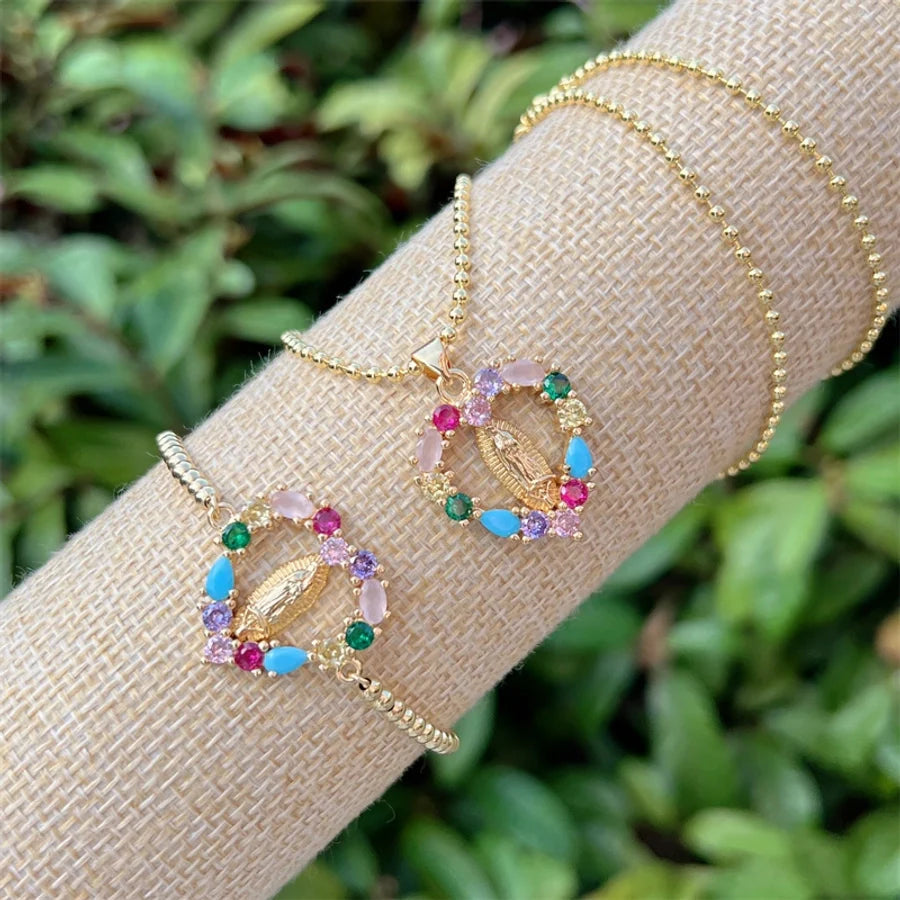 Jewelry Simple Style Classic Style Cross Virgin Mary Copper Zircon 18K Gold Plated Bracelets Necklace Jewelry Set