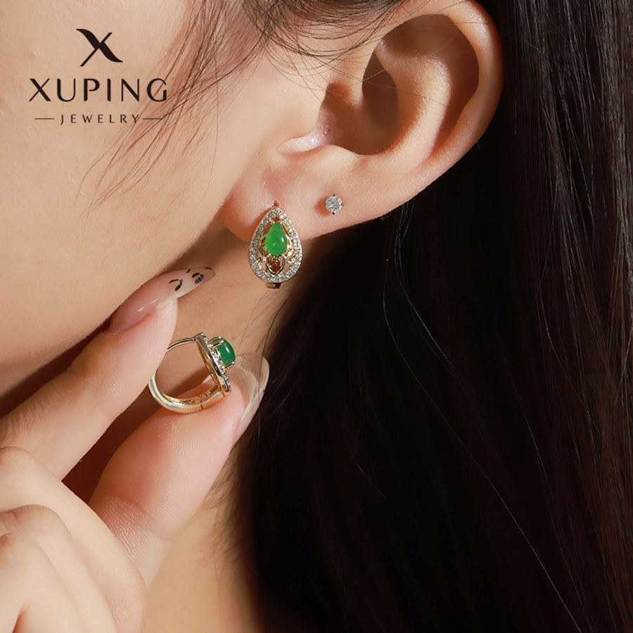 1 Pair Elegant Retro Geometric Plating Copper Artificial Gemstones 18K Gold Plated Earrings