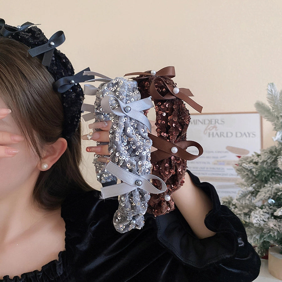 Women's Simple Style Solid Color Imitation Pearl Cloth Hair Band