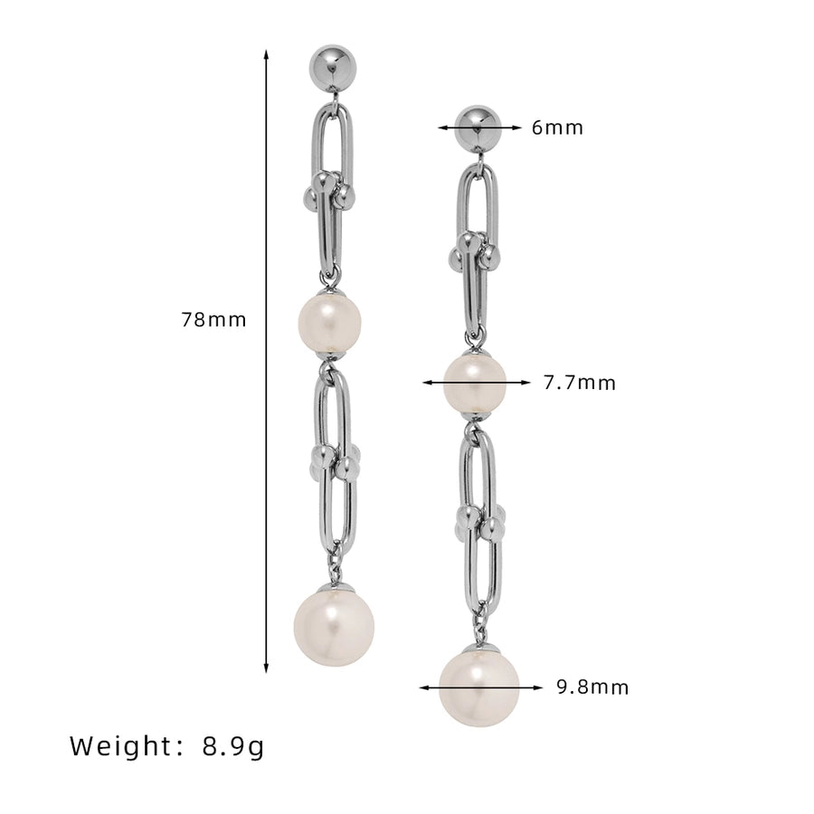 1 Pair Elegant Glam Geometric Inlay 304 Stainless Steel Pearl Drop Earrings