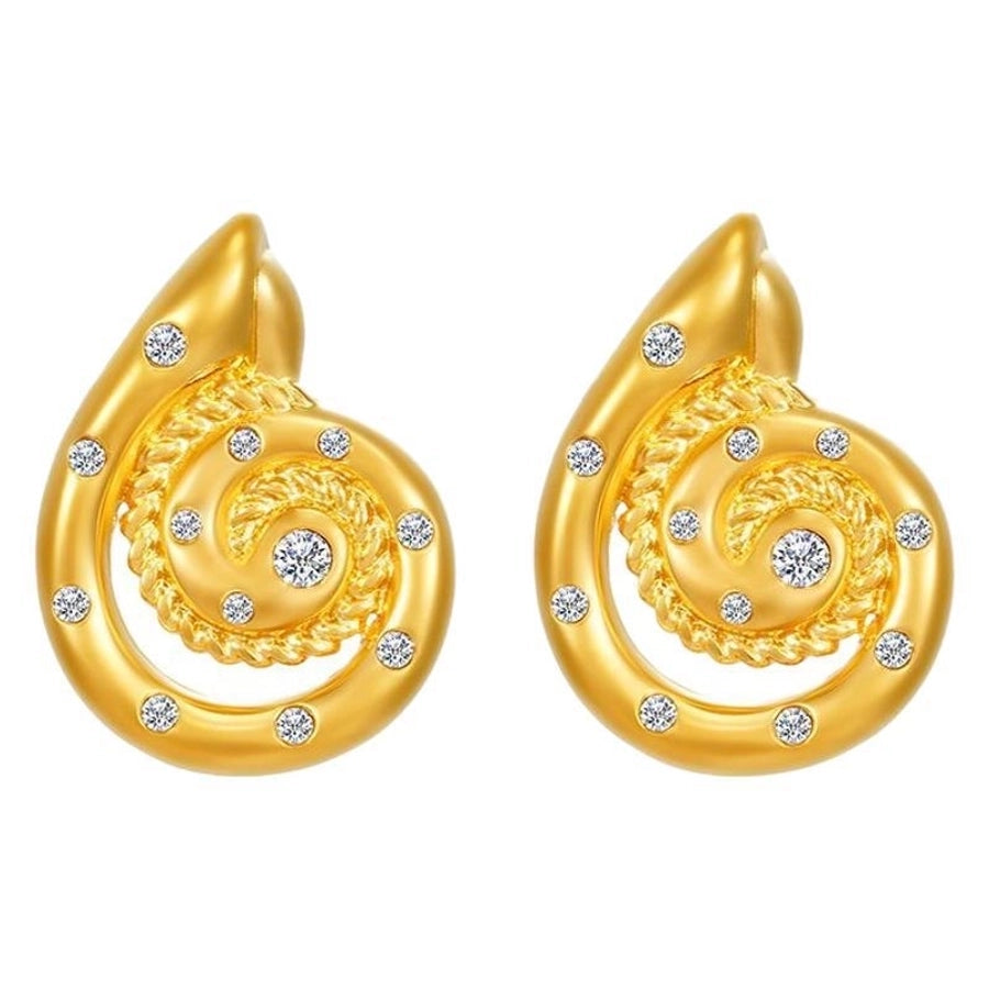 1 Pair Retro Marine Style Conch Inlay 304 Stainless Steel Zircon Ear Studs